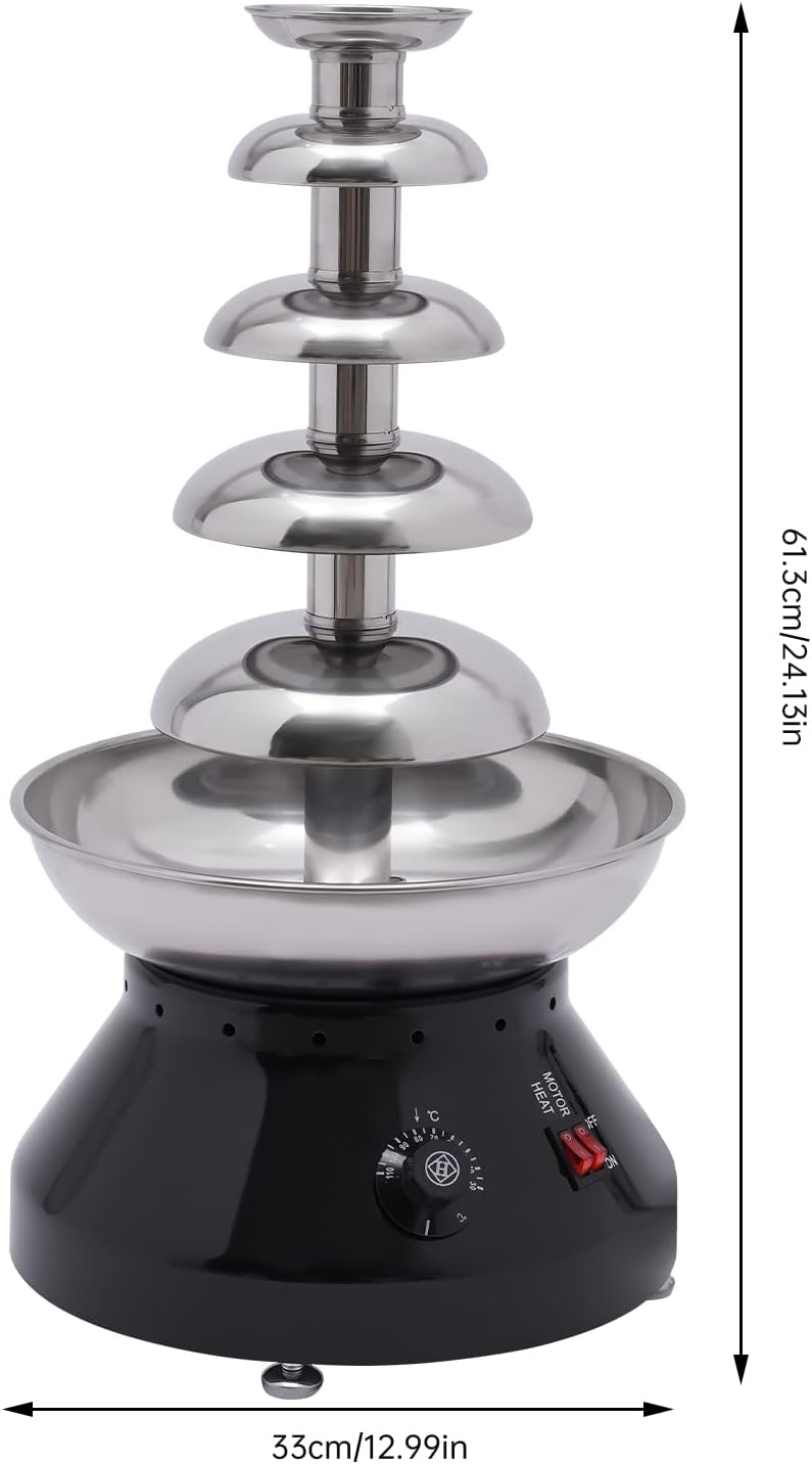 NAIXING 5-Tiers Commercial Stainless Steel Chocolate Fountain,230W Electric Chocolate Fondue-Fountain Cheese Sauce w/Heating Knob for Wedding Celebrations Party,Capacity 7 lbs - Image 1